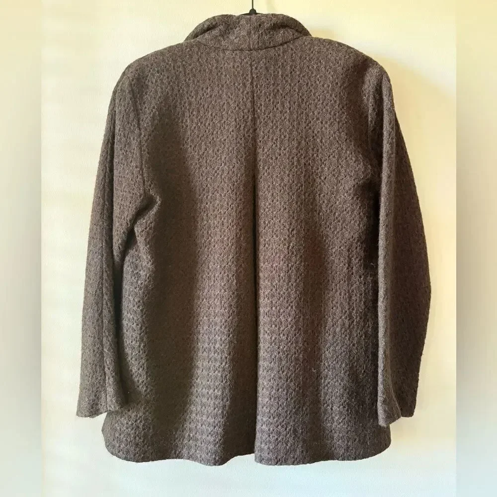 Eileen Fisher 100% Wool Open Front Chocolate Brown Cardigan Size Small